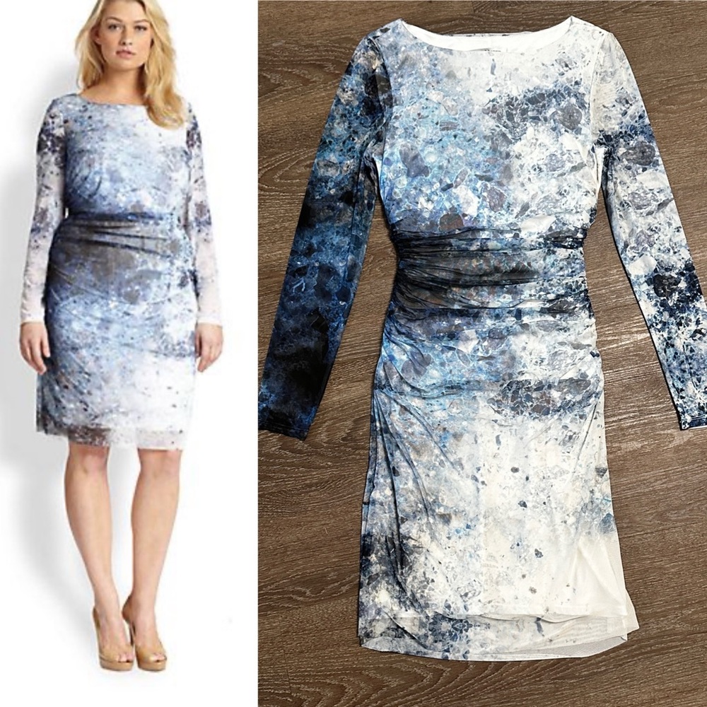 Kay Unger Rusched BodyCon dress size medium m blue white